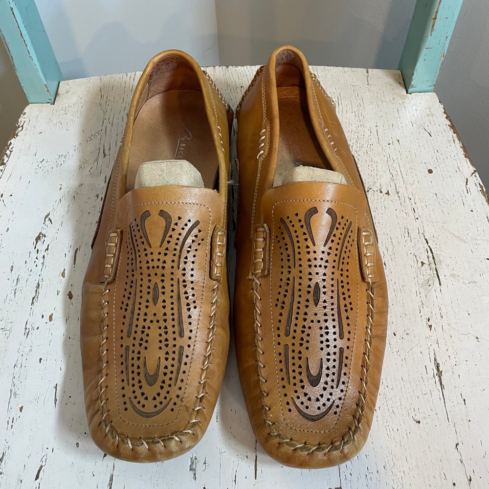 Bacco Bucci Men's O'Brien Laser Cut Slip on Loafers Sz 11.5 Camel Brown Shoes